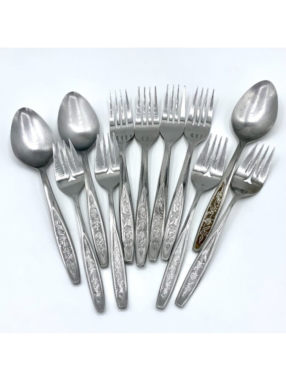 Vtg EKCO Eterna Rose Cotillion Stainless Flatware Lot of 11 Dinner Forks Spoon